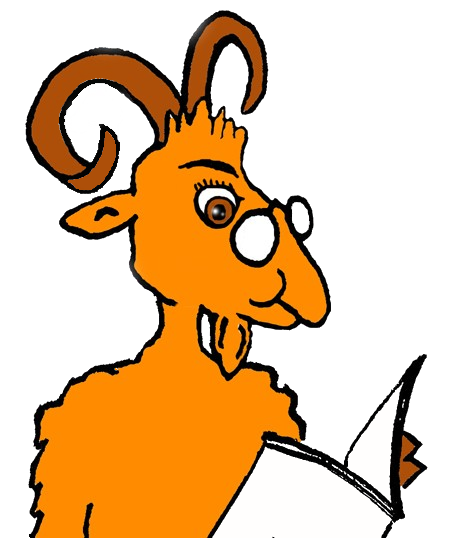dessin du bouc qui lit, symbole de la bouquinerie de Bagnères